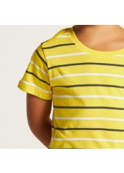 Juniors Striped Round Neck T-shirt with Short Sleeves