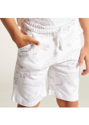 Juniors Dinosaur Print Shorts with Drawstring Closure and Pockets