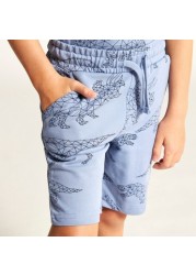 Juniors Dinosaur Print Shorts with Drawstring Closure and Pockets