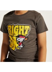 Snoopy Print T-shirt with Crew Neck and Short Sleeves