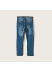 Juniors Solid Jeans with Pockets and Button Closure