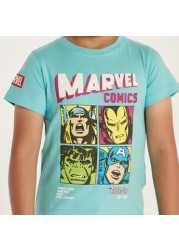 Avengers Print Round T-shirt with Short Sleeves