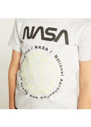 NASA Printed Crew Neck T-shirt with Short Sleeves