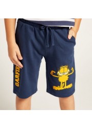 Nickelodeon Garfield Print Mid-Rise Shorts with Drawstring Closure and Pockets