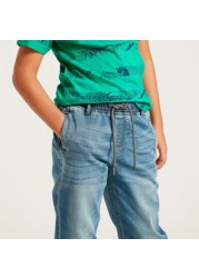 Juniors Solid Denim Jeans with Drawstring Closure and Pockets