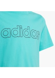 adidas Logo Print Crew Neck T-shirt with Short Sleeves