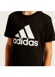 adidas Logo Print Round Neck T-shirt with Short Sleeves