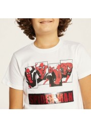 Spider-Man Print T-shirt with Crew Neck and Short Sleeves