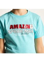 Spider-Man Print Crew Neck T-shirt with Short Sleeves