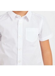 Juniors Solid Shirt with Short Sleeves and Pocket Detail