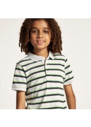 Juniors Striped Polo T-shirt with Short Sleeves and Button Closure