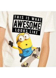 Minion Print Round Neck T-shirt with Short Sleeves