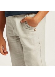 Solid Mid-Rise Pants with Pockets and Roll-Up Tab Hem