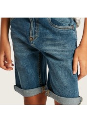 Lee Cooper Solid Denim Shorts with Pockets and Belt Loops