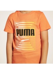 PUMA Logo Print Crew Neck T-shirt with Short Sleeves