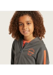 Juniors Printed Hooded Jacket with Long Sleeves and Pockets