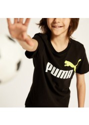 PUMA Logo Print Crew Neck T-shirt with Short Sleeves