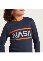 NASA Print T-shirt and Striped Pyjamas Set