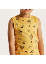 Juniors Sleeveless Printed T-Shirt with Crew Neck