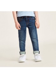 Juniors Solid Denim Pants with Button Closure and Pockets