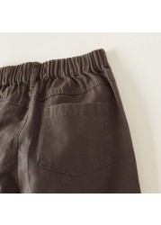 Solid Pants with Semi-Elasticated Waistband and Pockets