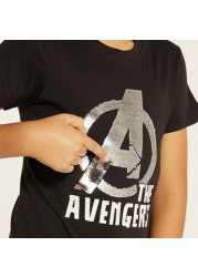 Avengers Embellished Crew Neck T-shirt with Short Sleeves