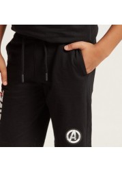 Avengers Print Shorts with Drawstring Closure and Pockets