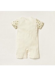 Giggles Embroidered Romper with Short Sleeves and Button Closure