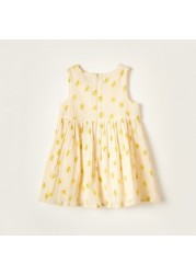 Juniors All Over Print A-line Sleeveless Dress with Round Neck