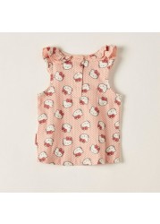 Sanrio Hello Kitty Print Sleeveless Top with Ruffle Detail