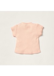 Juniors Embroidered T-shirt with Short Sleeves and Button Closure