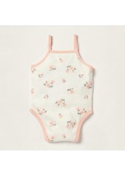 Juniors Floral Print Sleeveless Bodysuit with Snap Button Closure