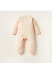 Giggles Embroidered Sleepsuit with Long Sleeves and Button Closure