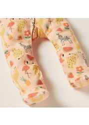 Juniors Tropical Print Long Sleeves Sleepsuit with Button Closure