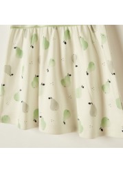 Juniors Pear Print Dress with Round Neck and Short Sleeves