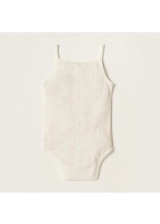 Giggles All-Over Printed Sleeveless Bodysuit with Bow Applique