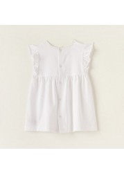 Giggles Embroidered Dress with Bow Accent