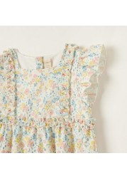 GIggles All-Over Floral Print Romper with Cap Sleeves