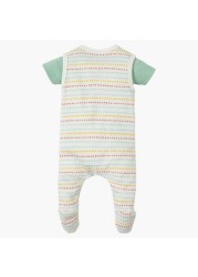 Frugi Plain Bodysuit with Striped Closed Feet Dungarees