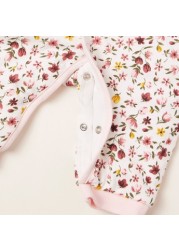 Juniors All-Over Floral Print Sleepsuit with Long Sleeves and Hood