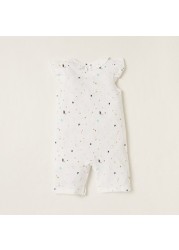 Juniors All-Over Printed Romper with Short Sleeves