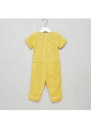 Giggles Textured Sleepsuit with Round Neck and Short Sleeves