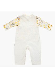 Juniors Embroidered Dungaree and Long Sleeves T-shirt Set