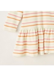 Juniors Striped Knit Dress with Long Sleeves and Polo Neck