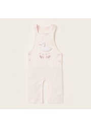 Juniors Solid T-shirt and Dungarees with Applique Detail