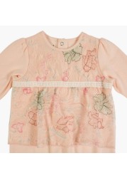 Giggles Floral Themed Closed Feet Sleepsuit with Long Sleeves