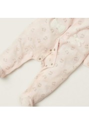 Juniors Floral Print Sleepsuit with Long Sleeves and Hood