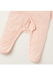 Giggles Solid Closed Feet Sleepsuit with Long Sleeves and Bow Detail