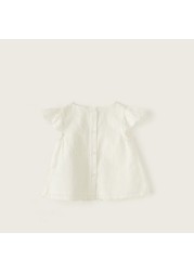 Giggles Embroidered Top with Pintuck Detail and Button Closure