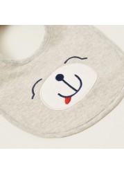 Juniors Bear Embroidered Detail Bib with Press Button Closure